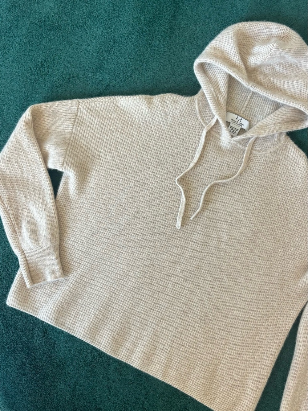 Magaschoni Cashmere Cream Ribbed Hoodie Sweater